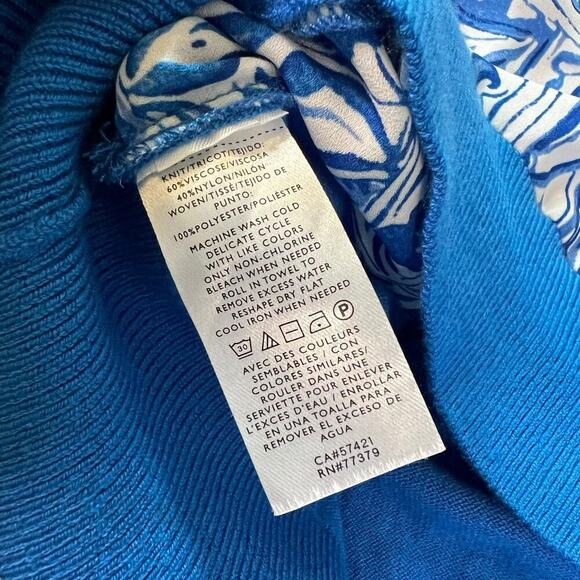 Ann Taylor Cobalt Blue Tile Mixed Media Sweater Size Large Moroccan Floral - Picture 6 of 7